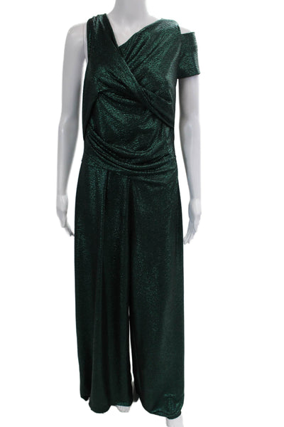 Talbot Runhof Womens Short Sleeves High Rise Wide Leg Jumpsuit Green Metallic Si