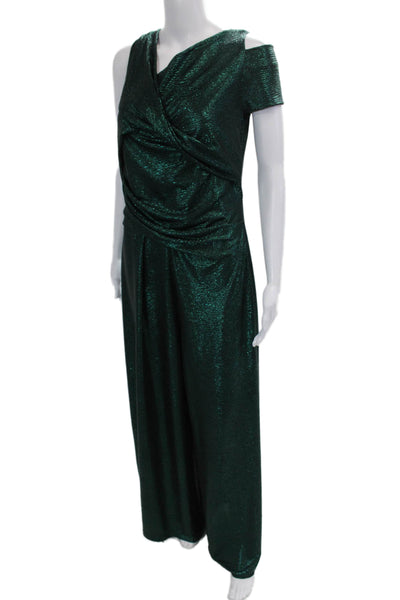 Talbot Runhof Womens Short Sleeves High Rise Wide Leg Jumpsuit Green Metallic Si