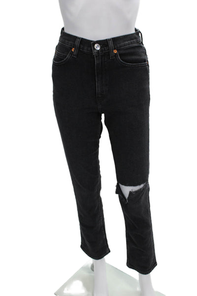 Re/Done Womens High Rise Skinny Leg Jeans Washed Black Cotton Size 24