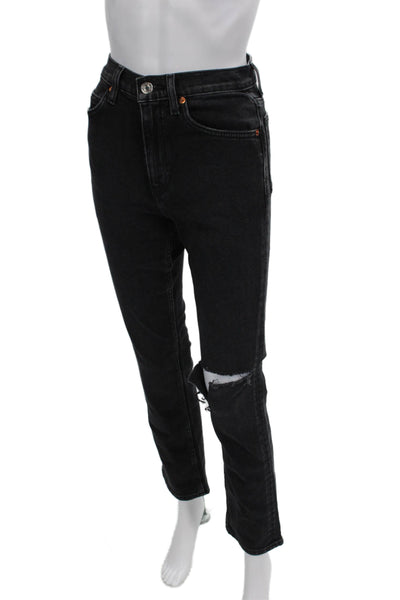 Re/Done Womens High Rise Skinny Leg Jeans Washed Black Cotton Size 24
