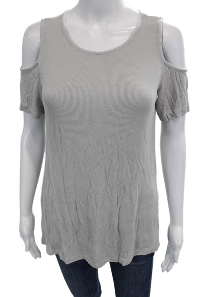 Michael Stars Womens Cold Shoulder Ribbed Knit Tee Shirt Gray One Size