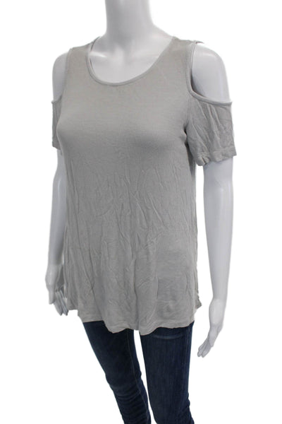 Michael Stars Womens Cold Shoulder Ribbed Knit Tee Shirt Gray One Size