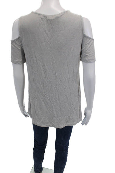 Michael Stars Womens Cold Shoulder Ribbed Knit Tee Shirt Gray One Size