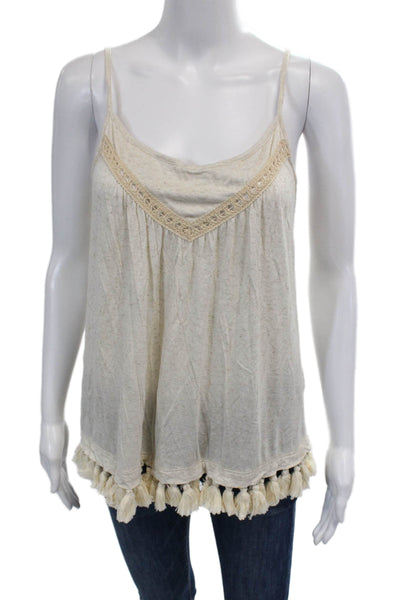 Ella Moss Womens Spaghetti Strap Crochet Knit Trim Tassel Top White Size Small