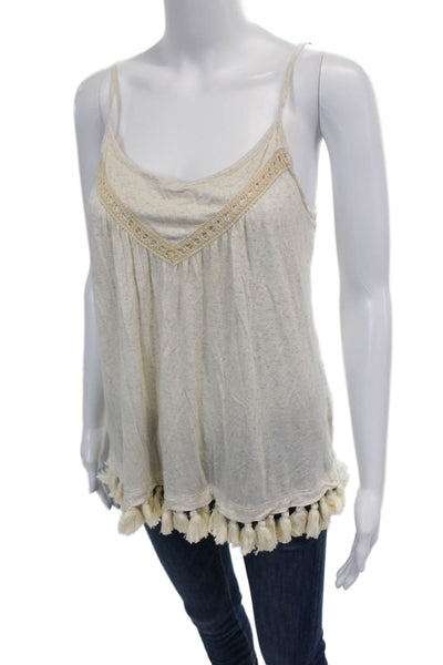 Ella Moss Womens Spaghetti Strap Crochet Knit Trim Tassel Top White Size Small