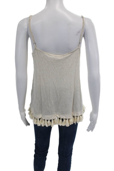 Ella Moss Womens Spaghetti Strap Crochet Knit Trim Tassel Top White Size Small