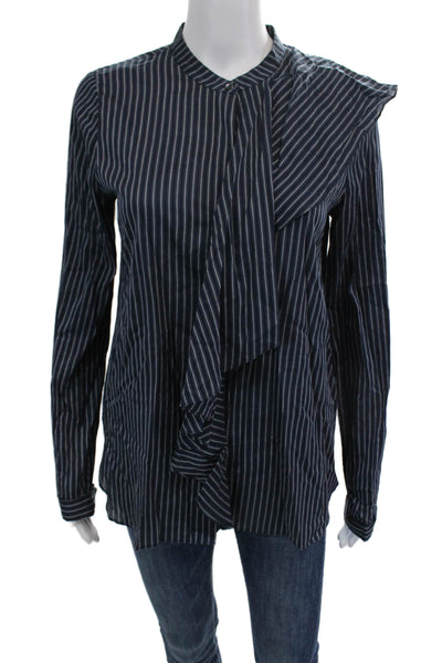 Robert Rodriguez Womens Button Front Crew Neck Striped Shirt Navy Gray Size 6