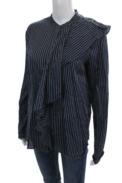 Robert Rodriguez Womens Button Front Crew Neck Striped Shirt Navy Gray Size 6