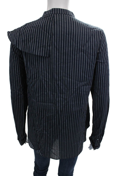 Robert Rodriguez Womens Button Front Crew Neck Striped Shirt Navy Gray Size 6