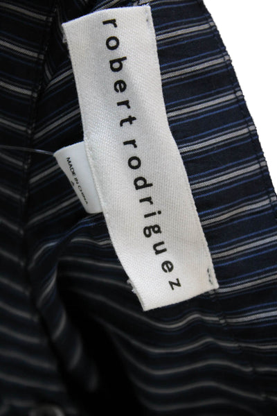 Robert Rodriguez Womens Button Front Crew Neck Striped Shirt Navy Gray Size 6
