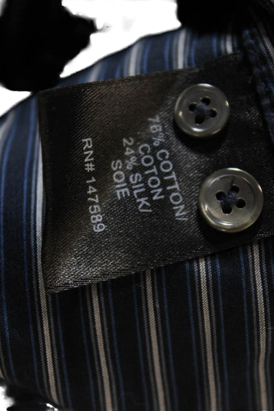 Robert Rodriguez Womens Button Front Crew Neck Striped Shirt Navy Gray Size 6