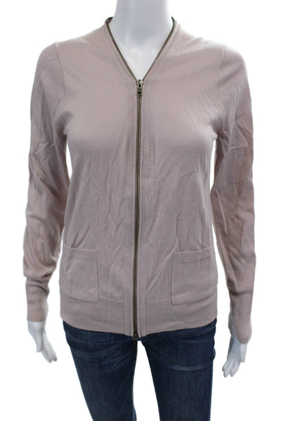 J Crew Womens Front Zip Long Sleeve Crew Neck Jacket Mauve Wool Size Medium