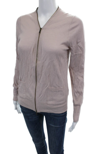 J Crew Womens Front Zip Long Sleeve Crew Neck Jacket Mauve Wool Size Medium