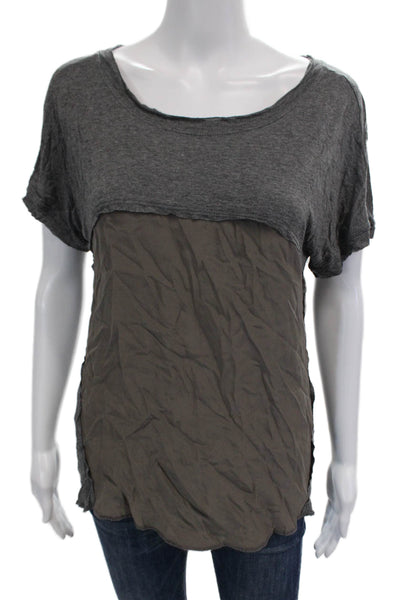 Dolan Womens Short Sleeve Scoop Neck Silk Knit Tee Shirt Gray Size Extra Small