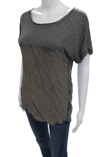 Dolan Womens Short Sleeve Scoop Neck Silk Knit Tee Shirt Gray Size Extra Small