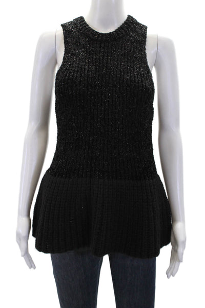 3.1 Phillip Lim Womens Metallic Sleeveless Knit Peplum Blouse Top Black Size S