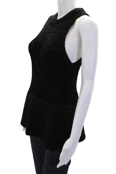 3.1 Phillip Lim Womens Metallic Sleeveless Knit Peplum Blouse Top Black Size S