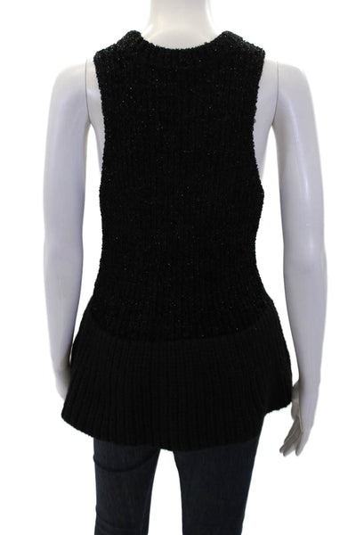 3.1 Phillip Lim Womens Metallic Sleeveless Knit Peplum Blouse Top Black Size S