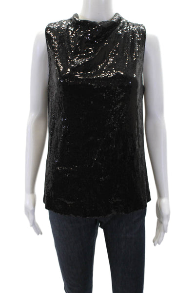 Artelier Nicole Miller Womens Sequin High Neck Sleeveless Blouse Black Size S