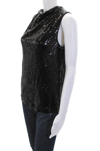 Artelier Nicole Miller Womens Sequin High Neck Sleeveless Blouse Black Size S