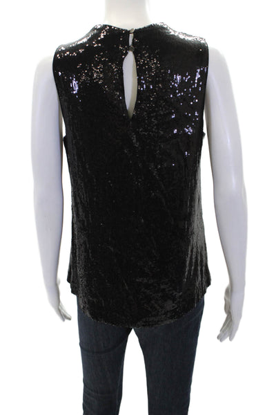 Artelier Nicole Miller Womens Sequin High Neck Sleeveless Blouse Black Size S