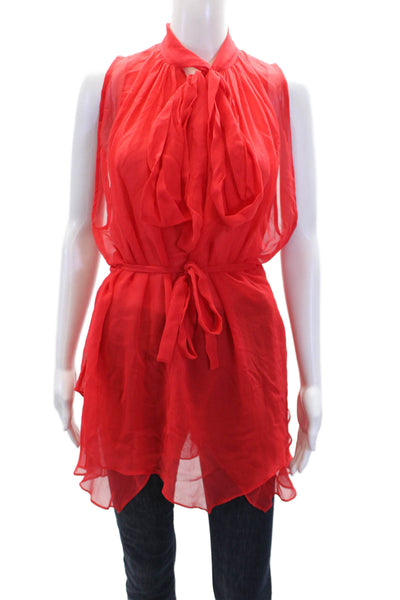 Kal Rieman Womesn Silk High Neck Sleeveless Pullover Blouse Top Red Size 4