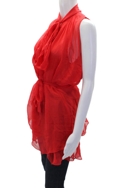 Kal Rieman Womesn Silk High Neck Sleeveless Pullover Blouse Top Red Size 4