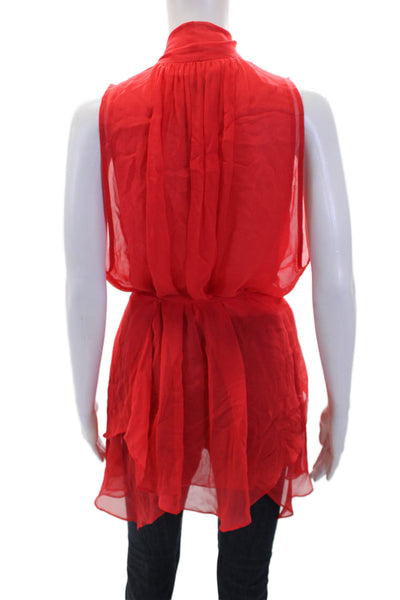 Kal Rieman Womesn Silk High Neck Sleeveless Pullover Blouse Top Red Size 4