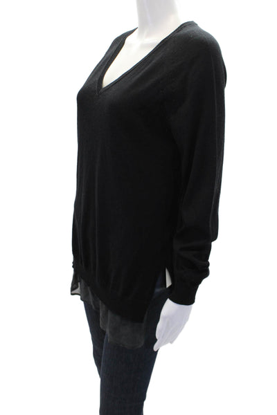 Falconeri Womens Wool Blend Knit V-Neck Pullover Sweater Top Black Size L