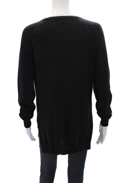 Falconeri Womens Wool Blend Knit V-Neck Pullover Sweater Top Black Size L
