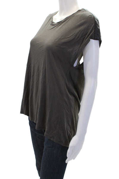 BCBGMAXAZRIA Womens Faux Leather Trim Short Sleeve T-Shirt Top Gray Size S