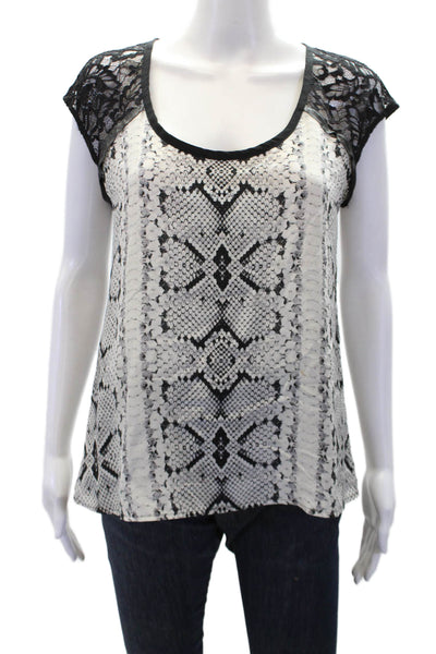 Nanette Lepore Womens Silk Animal Print Lace Panel Tank Top Blouse Gray Size S