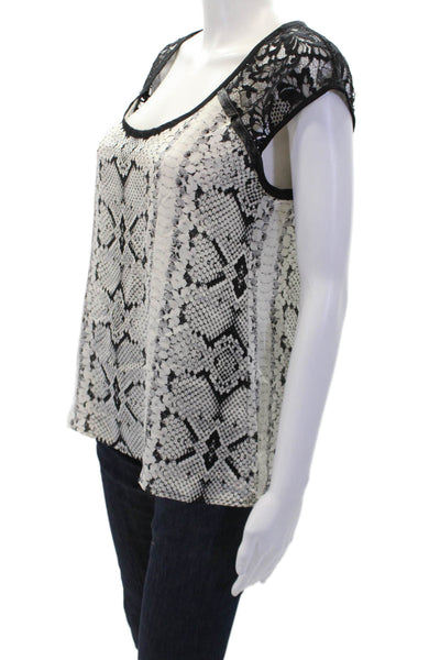 Nanette Lepore Womens Silk Animal Print Lace Panel Tank Top Blouse Gray Size S