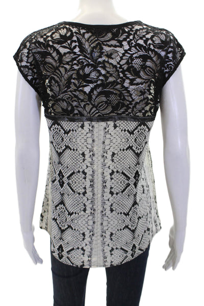 Nanette Lepore Womens Silk Animal Print Lace Panel Tank Top Blouse Gray Size S