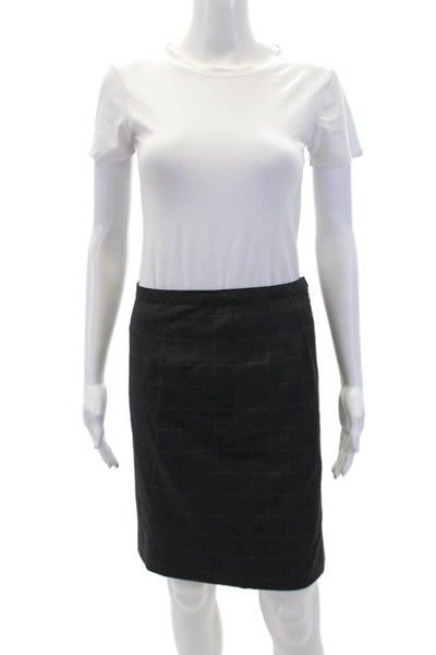 Loro Piana Womens Wool Grid Print Zip Up Knee Length Pencil Skirt Gray Size 4