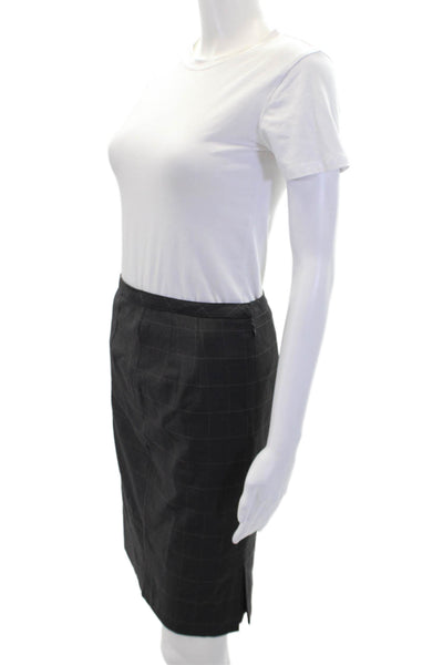 Loro Piana Womens Wool Grid Print Zip Up Knee Length Pencil Skirt Gray Size 4