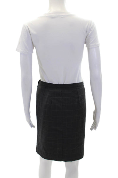 Loro Piana Womens Wool Grid Print Zip Up Knee Length Pencil Skirt Gray Size 4