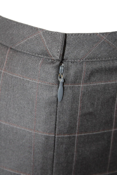 Loro Piana Womens Wool Grid Print Zip Up Knee Length Pencil Skirt Gray Size 4