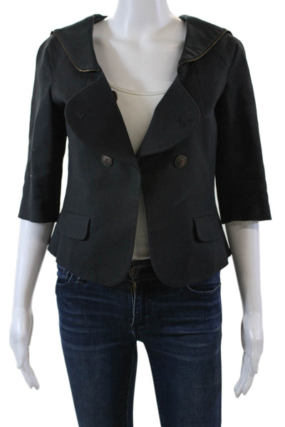 Minden Chan Womens Cotton Double Breasted Zip Trim Jacket Black Size 6