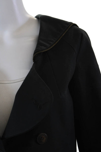 Minden Chan Womens Cotton Double Breasted Zip Trim Jacket Black Size 6