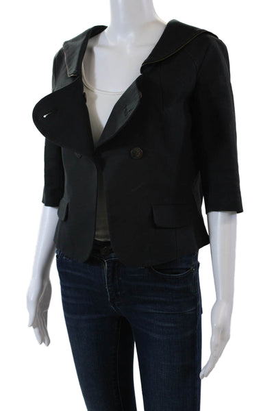 Minden Chan Womens Cotton Double Breasted Zip Trim Jacket Black Size 6