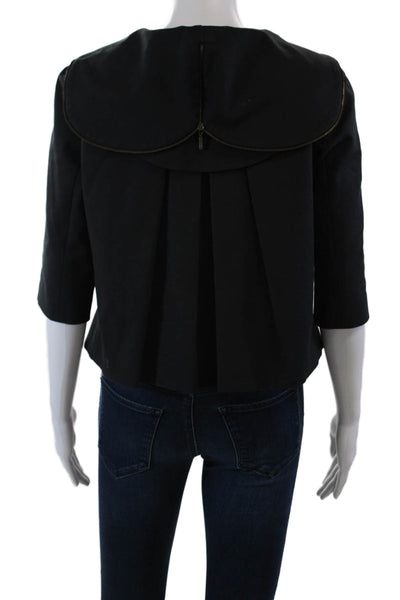 Minden Chan Womens Cotton Double Breasted Zip Trim Jacket Black Size 6