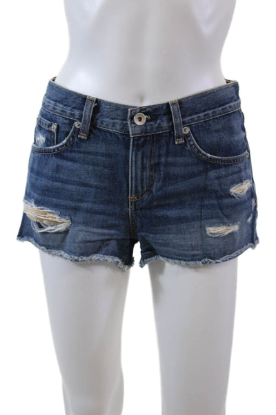 Rag & Bone Womens Zipper Fly Distressed Fringe Denim Shorts Blue Sizes 26