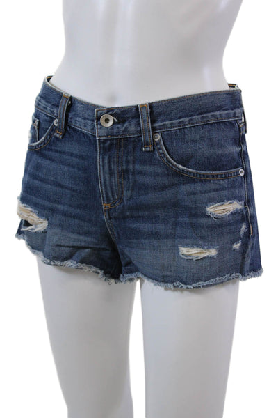 Rag & Bone Womens Zipper Fly Distressed Fringe Denim Shorts Blue Sizes 26