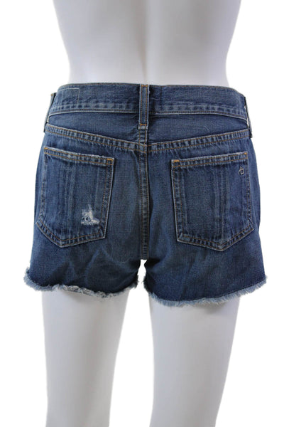 Rag & Bone Womens Zipper Fly Distressed Fringe Denim Shorts Blue Sizes 26
