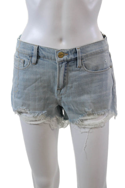 Frame Denim Womens Zipper Fly Mid Rise Distressed Denim Shorts Blue Size 26