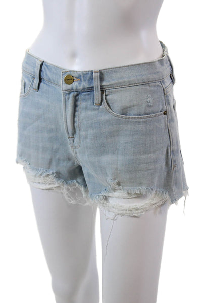 Frame Denim Womens Zipper Fly Mid Rise Distressed Denim Shorts Blue Size 26
