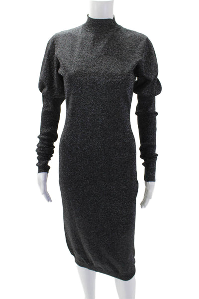 Designer Womens Metallic Long Sleeve Mock Neck Bodycon Dress Black Size 4