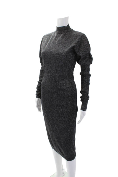 Designer Womens Metallic Long Sleeve Mock Neck Bodycon Dress Black Size 4