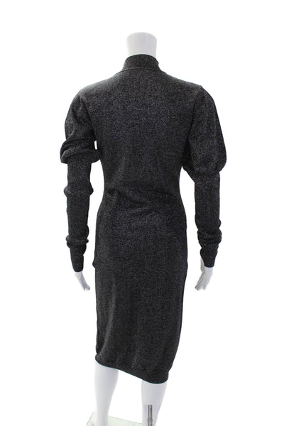 Designer Womens Metallic Long Sleeve Mock Neck Bodycon Dress Black Size 4